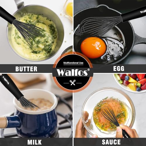 Walfos Silicone Whisk,7+9in Mini Whisk,BPA Free,Small Whisks for Non-Scratch,Heat Resistant (450°F) Nice for stirring individual eggs and mixing small amounts of powder and sauce.Dishwasher Safe.Black - color: Black
