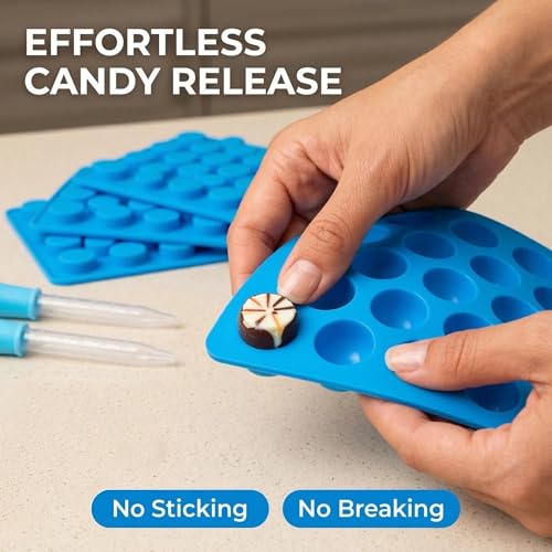 Round Silicone Candy Molds - 220 Cavity Mold Set with Droppers, 2-Pack Circle Molds for Gummies, Chocolate, Hard Candy, Caramels, Ice Cubes, BPA Free Non-Stick Baking Molds - color: 220 Cavity Round Gummy Molds