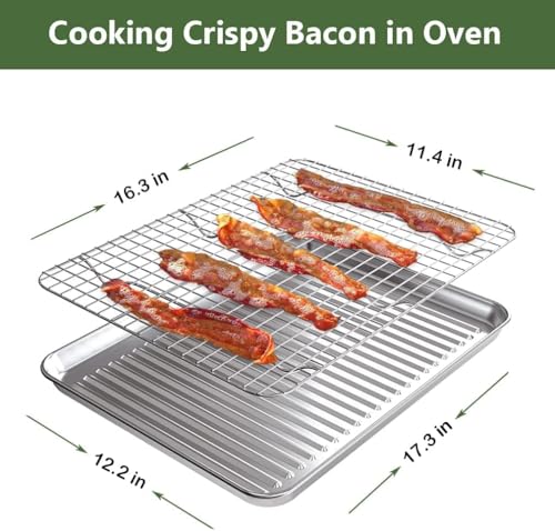 Half Baking Sheet Pan Cooling Rack Set, Stainless Steel 2 Pans + 2 Racks - size: 18" X 12" X 1"