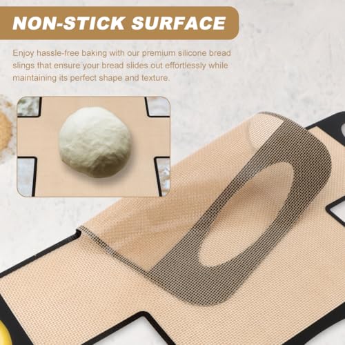 Silicone Bread Sling for Dutch Oven,2Pcs Non-Stick & Easy to Clean Bread Baking Mat Set,Food-Grade Silicone Loaf Pan Liner,Dough Transfer Tool with 4 Handles to Transfer Sourdough
