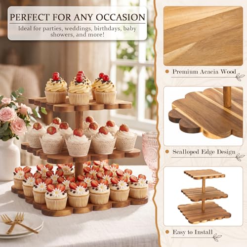 Novabright 3 Tier Scalloped Cupcake Stand for Wedding Birthday, Square