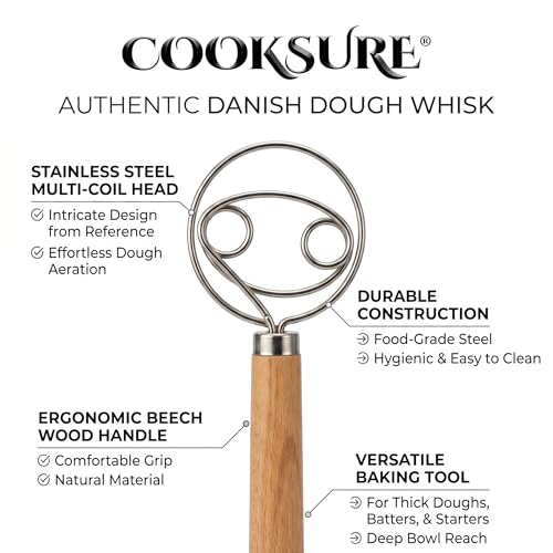 2Pcs Danish Dough Whisk & Bread Lame for Sourdough Bread – Wooden Handle Dough Whisk Mixer and Bread Scoring Tool, Artisan Sourdough Baking Tools & Bread Baking Supplies