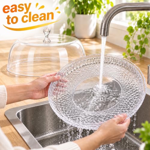 AVLA Acrylic Cake Plate with Dome, 13 Inch Cake Stand with Cover, Diamond Pattern Serving Platter with Lid for Display, Party, Entertaining, Diamond Shaped Handle