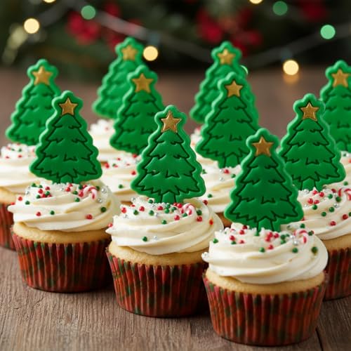 BAKERLOGY Christmas Tree Mini Cookie Cutter & Stamp Set – Festive Tree Biscuit Cutter Embosser for Holiday Cookies, Winter Baking, Cupcake Decoration Tool