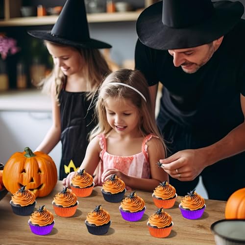 SANNIX 450Pcs Halloween Foil Cupcake Liners Muffin Liners Baking Cups - color: Black Purple Orange