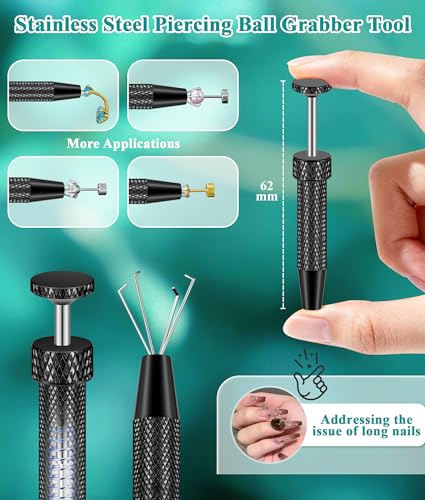 Piercing Ball Grabber Tool, Jewelry Changing & Insertion Kit 16G-20G - color: Black