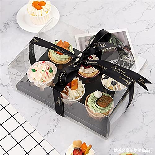 10 Gift Boxes Transparent Cake Boxes ，6 Holes Inserts Cupcake & Dessert Boxes | Tall Transparent Cupcake Box | Insert in White,orBlack | Fits Muffin & Cupcakes Cases（9.4"x 6.7" x 3.9" ） (black)