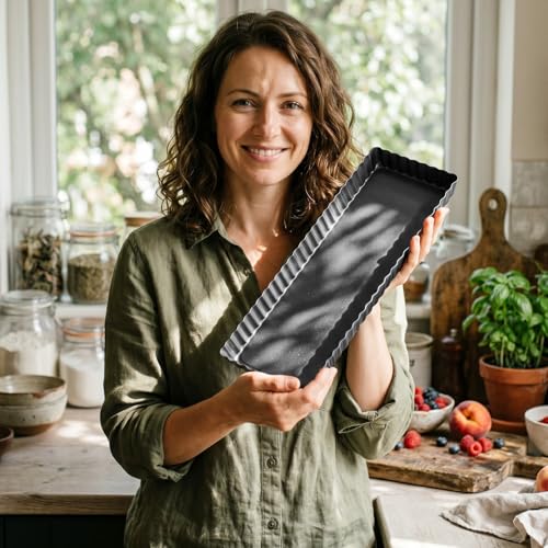4 Pack Rectangular Tart Pans 14 Inch with Removable Bottom, Nonstick