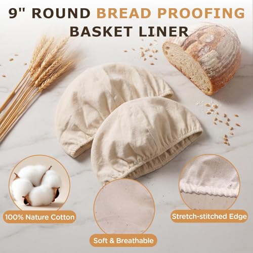 6Pack Bread Proofing Liners 9" Cotton Banneton Sourdough Covers - size: 6 Pack 9" Round