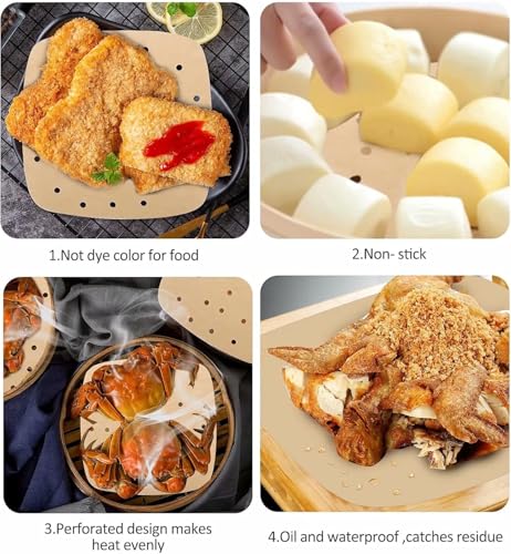 120Pcs Air Fryer Parchment Paper Liners, 8.5in Square Perforated parchment paper for Air Fryer, Premium Bamboo Steamer Liner for Air Fryers Baking Cooking Oven, 8.5 INCH - color: 8.5 Inch