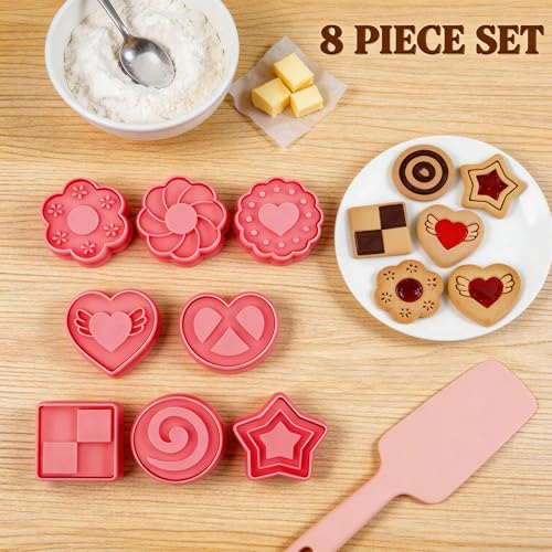 8 Pcs Jam-Filled Sandwich Cookie Cutter Set Star Cookie Stamps with Plunger - color: Star Cookie Cutter