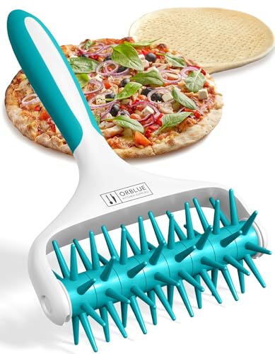 Orblue Pizza Dough Docker, Pastry Roller with Spikes, Pizza Docking Tool for Home & Commercial Kitchen - Pizza Making Accessories that Prevent Dough from Blistering, Aqua - color: Aqua Blue