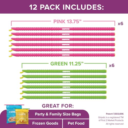 GripStic Bag Sealer - 12-Pack XLarge Reusable Bag Clips, Original Airtight & Waterproof Seal for Food Storage - size: 11.25 and 13.75 inches (Pack of 12)