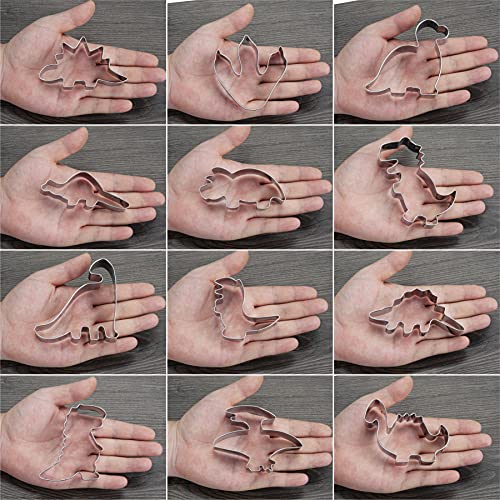 Dinosaur Cookie Cutters Set, 12 Piece Stainless Steel Shaped Cookie - color: Dinosaur