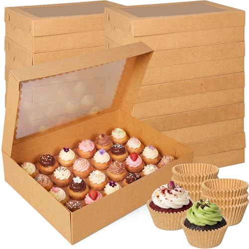 10 Pack Brown Cupcake Boxes for 24 Standard Cupcake with Window - color: Brown