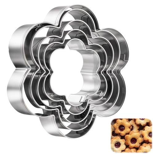 Flower Cookie Cutter Set, 3.1 Inch, 2.7 Inch, 2.3 Inch, 2 Inch, 1.5 Inch -5 Pcs Fondant Biscuit Cutters Sturdy Stainless Steel Six Petal Spring Flower Cookie Cutters Shapes Molds