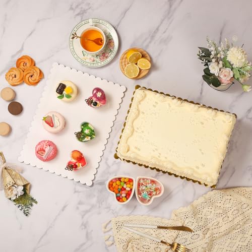 10 Pack 14x10 Gold Cake Board Sheets Rectangle Decorating Wavy Cardboard Grease Proof Foil Base Stand Disposable Plates for Desserts Pastries Display - color: Gold