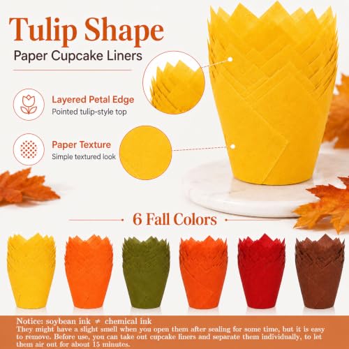 FYSUIMU 180Pcs Fall Tulip Cupcake Liners, Brown Red Orange Green Yellow - color: Classic Fall Colors