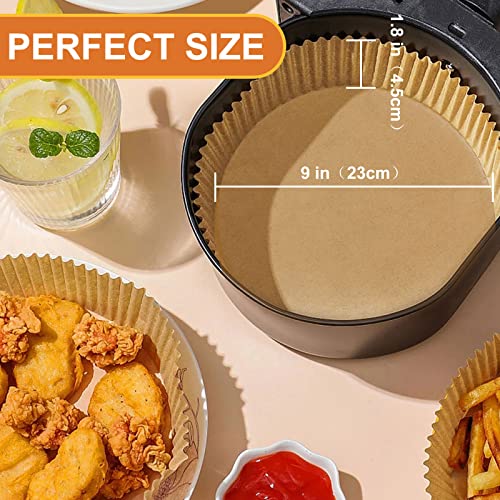 Air Fryer Liners Disposable Paper,100Pcs Parchment Paper Liners,Non Stick Airfryer Paper Liners,Food Grade Air Fryer Accessories WaterProof OilProof for Microwave Oven Steamer 9inch Square - size: 9" Round