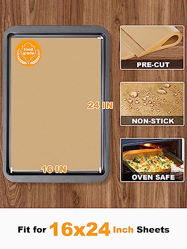 SMARTAKE 200 Pcs Parchment Paper Baking Sheets, 16x24 Inches, Non-Stick - size: 16" x 24"