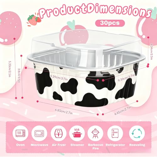 30Pack 5oz Cow Mini Cake Pans with Lids Baking Cups Aluminum Foil Pans Tins, Individual Dessert Cups Containers for Sales,Party,Picnics - color: Cow