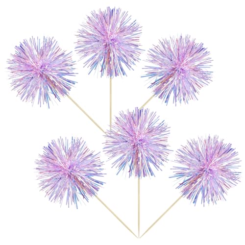 Ephlyn 30Pcs Foil Firework Cupcake Toppers Party Birthday Cake Toppers Supplies Sparkle Tinsel Cocktail Fruit Toothpick for Birthday Wedding Graduation Party Purple - color: Purple, style: Style 2