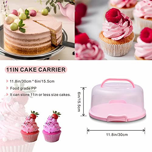 10in Plastic Cake Carrier with Handle, Round Cake Holder with Lid Pink Cake Container for 6in/8in/10in Cake(pink) - color: Pink