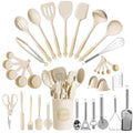 Kikcoin 43 PCS Silicone Kitchen Utensils Set, Cooking Utensils Set, Cream - color: Cream