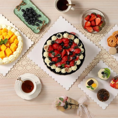 10 Pack 6 Inch White Square Cake Boards Grease Proof Heavy Duty Cardboard Base Disposable Trays for Desserts Pastries Display - size: 6''