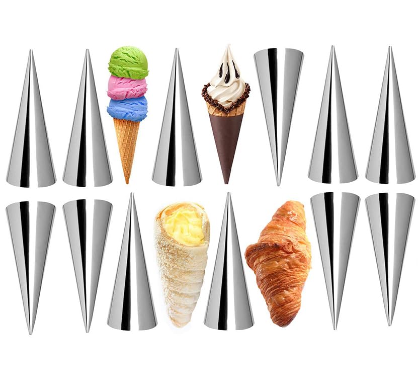 12pcs Cream Horn Molds, Stainless Steel Baking Cones, Non-stick Baking Molds for Danish Pastry Lady Lock Form, Ice Cream Mold, Cream Roll, Croissant(Cone) - size: 12pcs Cone