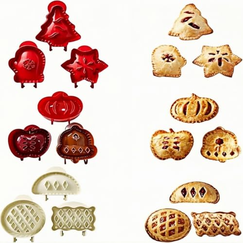Holiday Mini Hand Pie Molds Set, Food-Grade ABS Non-Stick Mini Pie Maker with Snowflake, Mitt & Christmas Tree Shapes, Festive Baking Mold for Christmas Party Potluck Desserts (A+B+C) - color: A+B+C