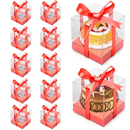 12 PCS Clear Cupcake Boxes 3.5 Inch Cupcake Containers (Red) - color: Red
