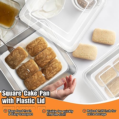TeamFar 9 x 9 Baking Pan, Square Cake Pan with Lid - 2 Pans + 2 Lids - size: 9.3 x 2-Inch