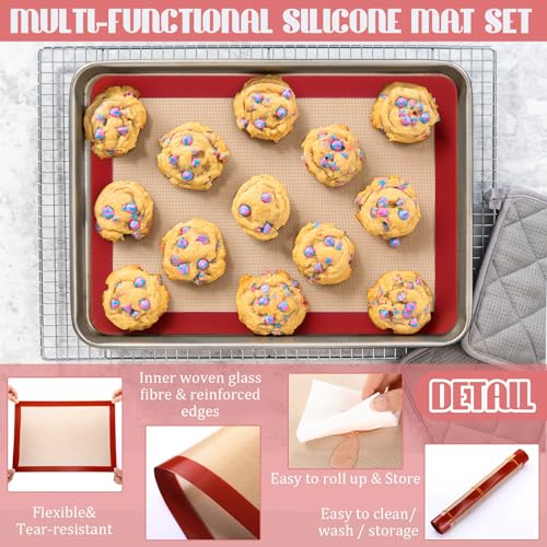 Nuanchu 8 Pcs Silicone Baking Mat Non-stick Baking Half Sheet, Red - color: Red