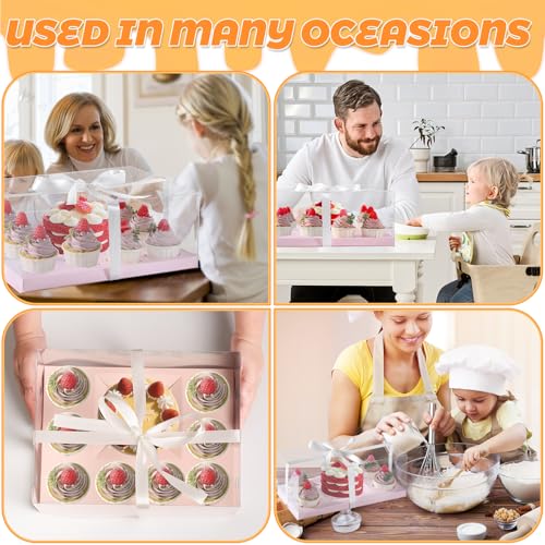 JCD 3 Pcs Pink Cake and Cupcake Combo Bento Boxes with Clear Lid Fit 8 Cupcake and 1 Mini Cake for Valentine Wedding Birthday Party Bakery Supplies(Pink 1+8/3Pcs) - size: Pink 1+8/3Pcs