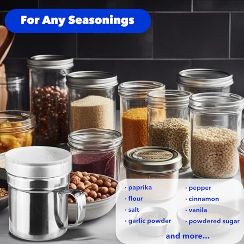 2 Pcs Powdered Sugar Shaker Duster - With Handle - Seasonings Spice Shakers With Holes and Lids - for Salt,Sugar,Spice,Coffee Flour Ect,6 Ounce Stainless Steel Baking Soda Shaker (small)