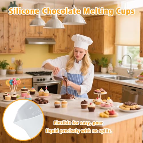 Silicone Chocolate Melting Cup Set with 6 Silicone Measuring Cups (250ml & 350ml & 600ml &1000ml) and 4PCS Heat-Resistant Jar Spatulas, Non-Stick Baking Tools for DIY Chocolate, Butter & Cream Mixing - size: Jar Spatulas*4 +250ml*2+350ml*2+600ml+1L