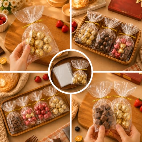 WIKDAY Clear Cellophane Cookie Bags with Twist Ties, 4x6 Inches, 200 Pack - size: 1 Count (Pack of 200)