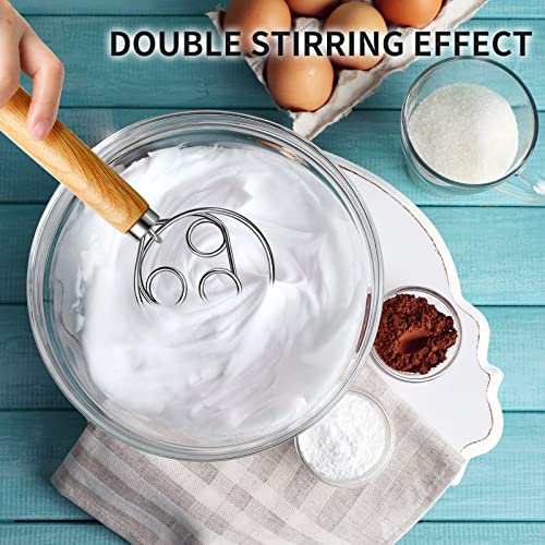 TEEVEA Danish Dough Whisk Wooden Handle Stainless Steel for Sourdough Bread - color: 3 Eyes Dough Whisk