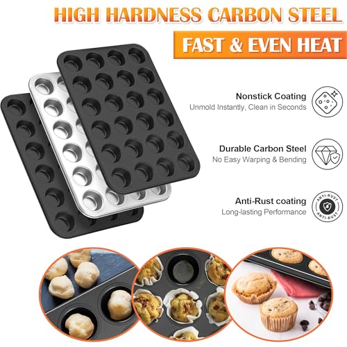 E-far Mini Muffin Pan, 24-Cup Nonstick Carbon Steel Cupcake Pan for Baking - size: 24-Cup