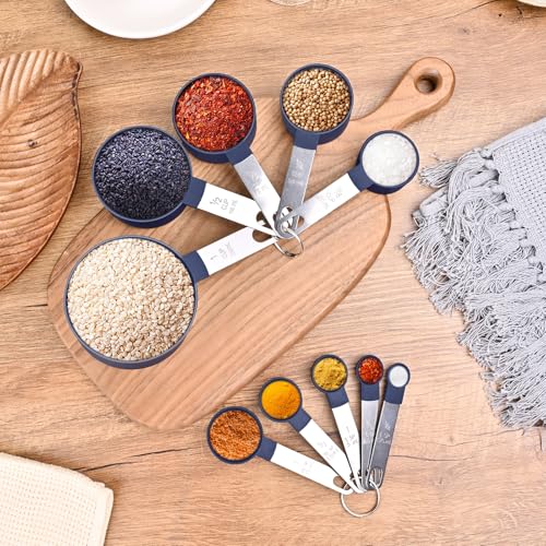 Measuring Cups and Spoons Set, 10-Piece with Stainless Steel Handles, Blue - color: Blue 10 Pcs