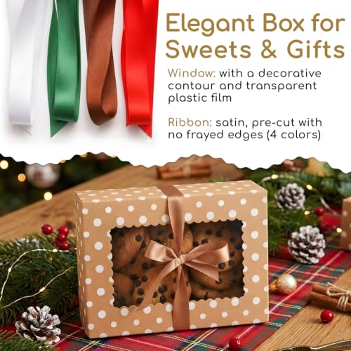 Christmas Cookie Boxes with Window & Ribbon (20 Pack) Baked Goods Packaging