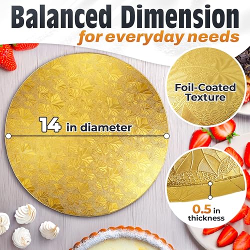 Gold Cake Board 14 Inch, Round Cake Drum, 1/2 Inch Thick Cardboard - color: Gold, size: 14"