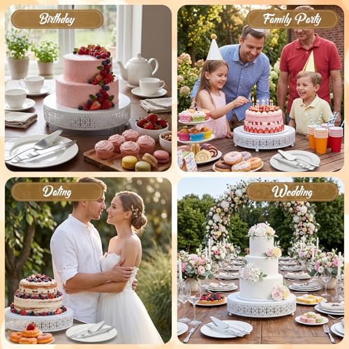 Wenqik White Metal Cake Stand 12 Inch with Cutting & Spatula - color: White, size: 12 Inch
