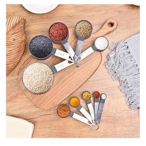 10Pcs Measuring Cups & Spoons Set, Stackable Cups and Spoons, Nesting Measure Cups with Stainless Steel Handle, Kitchen Gadgets for Cooking & Baking (Gray) - color: Gray