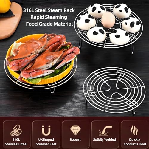 2Pcs Round Steamer Rack and Cooling Rack, Stainless Steel Steamer Rack, Steaming Baking Rack,For various cookware (20x7cm) - size: 20x7cm
