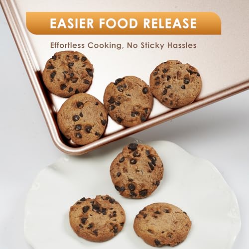 Baking Sheet Pan Set of 3, Nonstick Commercial Cookie Sheets for Baking - color: Rose Gold