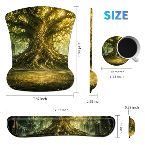 3-in-1 Ergonomic Memory Foam Keyboard Wrist Rest Pad Set, Forest Trees - color: 00017