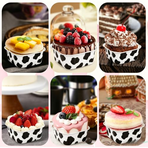 30Pack 5oz Cow Mini Cake Pans with Lids Baking Cups Aluminum Foil Pans Tins, Individual Dessert Cups Containers for Sales,Party,Picnics - color: Cow