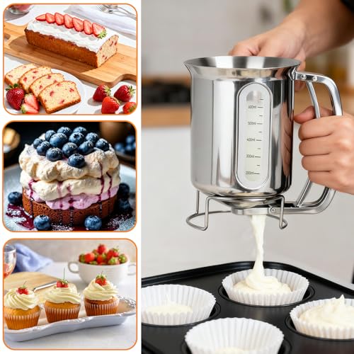 32oz 900ml Stainless Steel Pancake Batter Dispenser with Handle, Scale